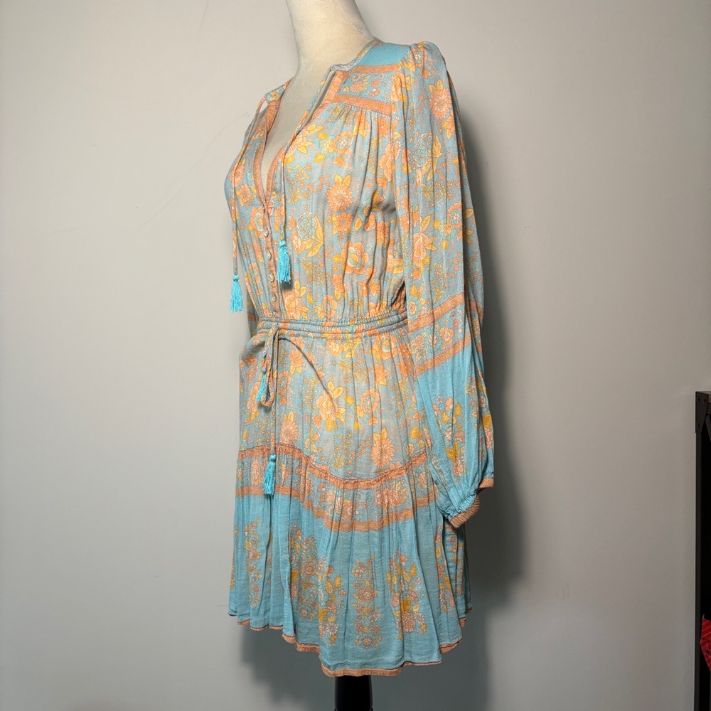 Spell Resort Wear Orange and Blue Bishop Sleeve Sundress - Picture 4 of 6